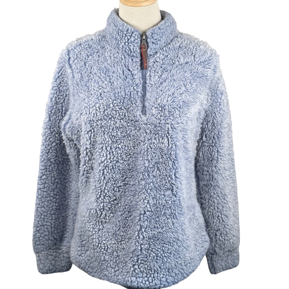 Weatherproof Vintage Womens M Sherpa Fleece Pullover Blue Quarter Zip Teddy Cozy